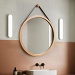 Jusch - Miroir Salle de Bain Mural Rond 35cm Miroir Décoration avec Cadre en Bois, Chambre ou Dressing