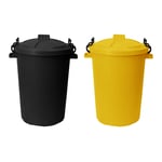 50L YELLOW & BLACK HEAVY DUTY PLASTIC RUBBISH BIN WASTE DUSTBIN LOCKING LID