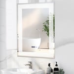 RELAX4LIFE Miroir Salle de Bain avec Eclairage 3 Couleurs & Intensité Variable 3000-6500K, Miroir Mural LED Rectrangulaire Anti-Buée avec Fonction Mémoire, Interrupteur Tactile,70x50 CM, Vertical