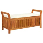 Banc De Jardin Meuble De Patio D'extérieur Terrasse De Rangement De Jardin Avec Coussin 126 Cm Bois D'acacia Helloshop26 02_0011808