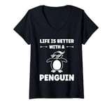 Womens Little Penguins animal cute life is better with a Penguin V-Neck T-Shirt