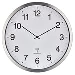 TFA Dostmann Horloge Murale Radio analogique XXL, 60.3548.02, 50 cm de diamètre, Cadre métallique, Grand Cadran, Blanc