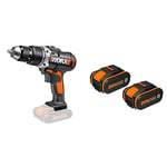 WORX - Perceuse-visseuse à percussion sans fil 20V - WX372.9-50Nm - ⌀13mm ((Livré avec: 2batteries 20-4Ah et chargeur rapide, compatible avec les outils et batteries PowerShare©)