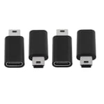 4 st USB C till Mini USB 2.0 Adapter Typ C Hona till Mini USB Hane Konverteringsadapter för MP3-spelare Dash Cam, Svart