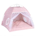 Cat Tent Cave Bed with Removable Cushion,2-In-1 Cat Dog Teepee Bed House Cat Nest Sleeping Bag,Pet Indoor Outdoor House Detachable Breathable Mesh,Four Seasons Universal (Pink, L:58x58x56CM)