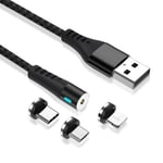 Maxlife Magnetisk USB-A till USB-C, Lightning, microUSB kabel 1m