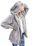 Zeagoo Manteaux Femme Chaud en Peluche à Capuche Doux Ample Manteau En Peluche Chaud Manches Longues Veste Décontractée Couleur Unie Blousons Hoodie Sweatshirt Hiver Gris S