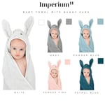 Babies Bath Towel - 100% Cotton Bunny Rabbit Head Unisex New Born Baby-Soft Petrol Blue Hooded Towel / 450GSM / 70x70cm / Great 0-12 Months (Pack of 2)