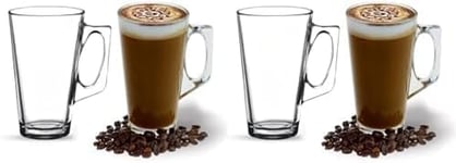 ANSIO Large Latte Glass Coffee Cups - 385ml (13 oz) - Gift Box of 2 Latte Glasses - Compatible with Tassimo Machine (4 Pack)