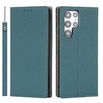 Copmob Coque Samsung S22 Ultra,Cuir véritable Flip Portefeuille Étui en Cuir,[3 Porte Cartes][Fermeture magnétique],Clapet Housse Case Etui pour Samsung Galaxy S22 Ultra - Bleu Ciel