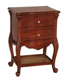 Solid Mahogany French Normandy Bedside Table Two Drawer Low Rattan Shelf BS033