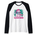 Funny Santa Work Hard Sleigh Hard Sleigher Christmas Cigar Raglan Baseball Tee