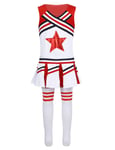 inlzdz Fille Uniforme Cheerleading Uniform Ecolière High School Musical Pom-Pom Gril Costume Ensemble Haut&Jupe-Short Evasée&Chausette Champion 4-14 Ans Rouge 12-14 Ans