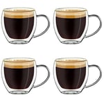 Creano Double Walled Espresso Glasses 100ml with Handle - Insulated Coffee Cups - Handmade Heat Resistant Glass - 4 pcs (Pack of 1)