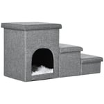 Rootz Pet Stairs - Med Pet Bed - Med dold förvaring - Hund Trappa - Ljusgrå - 73,5 cm x 33 cm x 40,5 cm