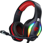 ¿2024 New¿FC100 Casque Gaming pour PC/PS4/PS5/Xbox/Mac/Nintendo Switch, Casque Gamer PS4 avec Lumière RVB, Casque PS5 avec Micro, Casque Antibruit avec Prise Jack 3,5 MM - Rouge