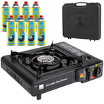 Portable Gas Stove Cooker + 8 Butane Bottles BBQ Camping Party Burner Outdoor