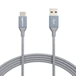 Amazon Basics-Câble de charge rapide USB-C vers USB-A 2.0-Câble en nylon tressé-Vitesse de 60Mo/s-Certifié USB-IF-Pour Apple iPhone15,iPad,Samsung Galaxy,tablettes,ordinateurs portables-3 m-Gris foncé