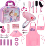 Kids Hairdressing Set with Toy Hairdryer, Mirror and Styling Accessories- Salon