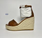 Ralph Lauren Hanna Wedge Tan Brown Leather Platform Sandals UK Size 4 EUR 36.5