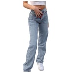 BIBOKAOKE Baggy Jeans pour femme - Taille haute - Coupe droite - Dégradé de couleurs - Loose - Coupe bootcut - Jeans lisse vintage avec jambe large (bleu 4, L)