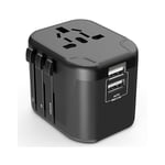 Adaptateur prise voyage universel international - 2 ports usb - compatible tous pays - noir DIO