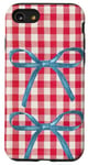 iPhone SE (2020) / 7 / 8 Blue Bows On Red White Gingham Plaid Cute Christmas Pattern Case