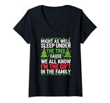 Womens Might As Well Sleep Under The Tree Shirt Christmas Pajamas V-Neck T-Shirt