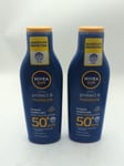 2 x NIVEA SUN Protect & Moisture Sun Lotion SPF 50+ Moisturising Suncream  200ML