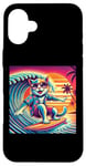 Coque pour iPhone 16 Plus Chat amusant surfeur hawaïen coucher de soleil tropical paradis surfeur