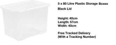 5 LARGE New Plastic Storage Boxes Container 80L