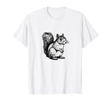 Cute Hand Painted Egg Squirrel Rodent Black White Motif T-Shirt