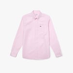 Lacoste Mens Regular Fit Oxford Shirt in Pink material_cotton - Size 17.75 inch