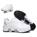 GGXINT 2-en-1 Polyvalentes Déformation Réglable Quad Patinage Rouleau Chaussures De Marche Roller Chaussures en Plein Air Chaussures De Course avec Roue pour Unisexe Cadeau,Blanc,41