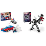 LEGO Marvel Spider-Man Race Car & Venom Green Goblin, Super Hero Building Toys & Marvel Venom Mech Armour vs. Miles Morales, Posable Spider-Man Toy Action Figure for Kids