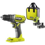 RYOBI - Perceuse-visseuse compacte 18V ONE+ - 2 batteries lithium+ 2,0 Ah - chargeur 1,5 A - Sac de transport - R18DD2-220S