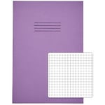 Rhino Exercise Book A4 Squared 5 mm Stapled Side Bound Manila Soft Cover Purple Not perforated 64 Pages Pack of 50