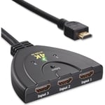 Maxesla HDMI Switch 4K UHD 3D Ready HDMI Adaptateur 3 Entrées 1 Sortie Dolby HDMI Commutateur Switcher 50cm HDMI Splitter Câble