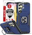 Coque Pour Samsung Galaxy A25 5g Avec 2 Verre Trempé Vitre Protection,2 Protection Camera Et Anneau Telephone,Militaire Pc Et Tpu Silicone Etui Antichoc Housse Pour Samsung A 25 - Bleu(Q1450)