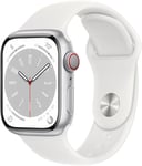 Apple Watch Series 8 Gps + Cellular, 41mm Silver Aluminium Case With White Sport Band