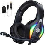 Fachixy 「2024 New」FC100 Casque Gaming pour PC/PS4/PS5/Xbox/Mac/Nintendo Switch, Casque Gamer PS4 avec Lumière RVB, Casque PS5 avec Micro, Casque Antibruit avec Prise Jack 3,5 MM - Noir