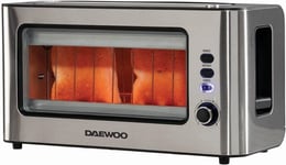 Daewoo 2 Slice Toaster Glass Front Wide Slot Long Slot Defrost Reheat 1000W