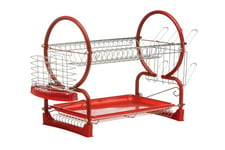 Premier Housewares 2 Tiers Dish Drainer / Dish Rack / Sink Drainer / Draining Rack / Removable Tray / Cutlery Drainer / Cup Holder - Red