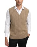 Kallspin Homme Gilet Pull col en V en Laine mélangée sans Manches tricoté (Kaki, XL Tall)