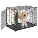 MidWest Homes for Pets 748UP Cage pour chien Ultima Pro Series de 121,92 cm ; cage pour chien pliante en métal à double porte avec panneau de séparation, pieds à roulettes protégeant le sol