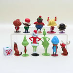 12 PCS Cartoon The Grinch 3.5" PVC Cake Topper Model play Toy Set Doll Gift