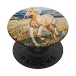 Aquarelle Running Palamino Horse in Meadow PopSockets PopGrip Adhésif