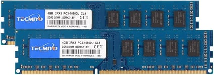 Memorycity Barrette de mémoire RAM DDR3 PC3 10600 UDIMM DDR3 1333 MHz PC3-10600U CL9 1,5 V 240 broches non ECC sans tampon 2RX8 Dual Rank 8 Go