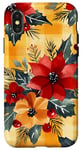 Coque pour iPhone X/XS Jaune aquarelle florale rouge Buffalo Plaid Merry Christmas