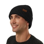 ineepor Bonnet Hiver Homme Femme Laine Mérinos Beanie Hat Tricoté Chapeau Unisexe Doublé Polaire Court Chaud Doux Confortable